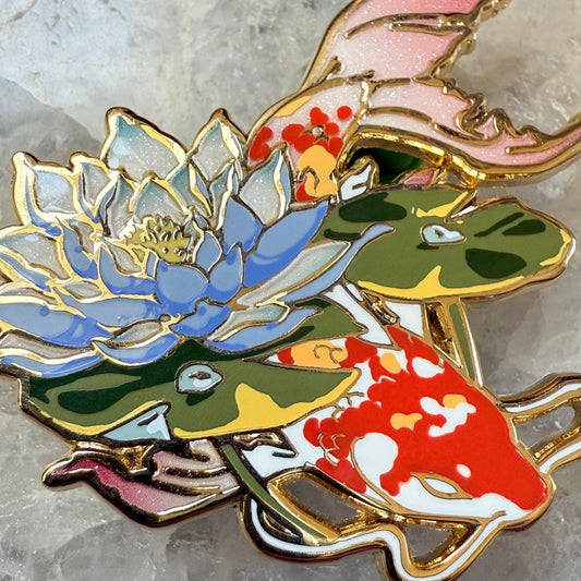 Sea Rose Koi Blue/Red | Enamel Pins - Aurigae Art &Illustration